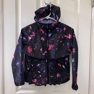 All In Motion Black Floral Windbreaker Jacket Girls Size Medium 7-8
